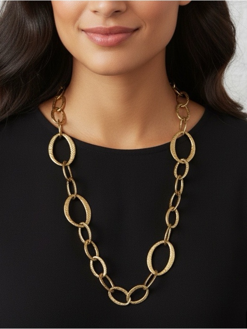 Barbara Boz 18KGP Opera Length Organic Links Necklace